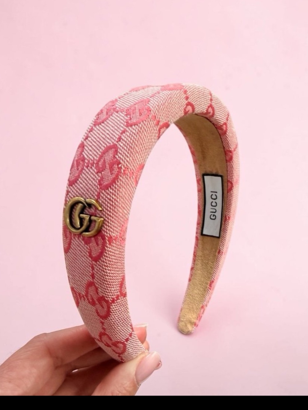 Pink jacquard headband with gold Double Logo hardware- NEW